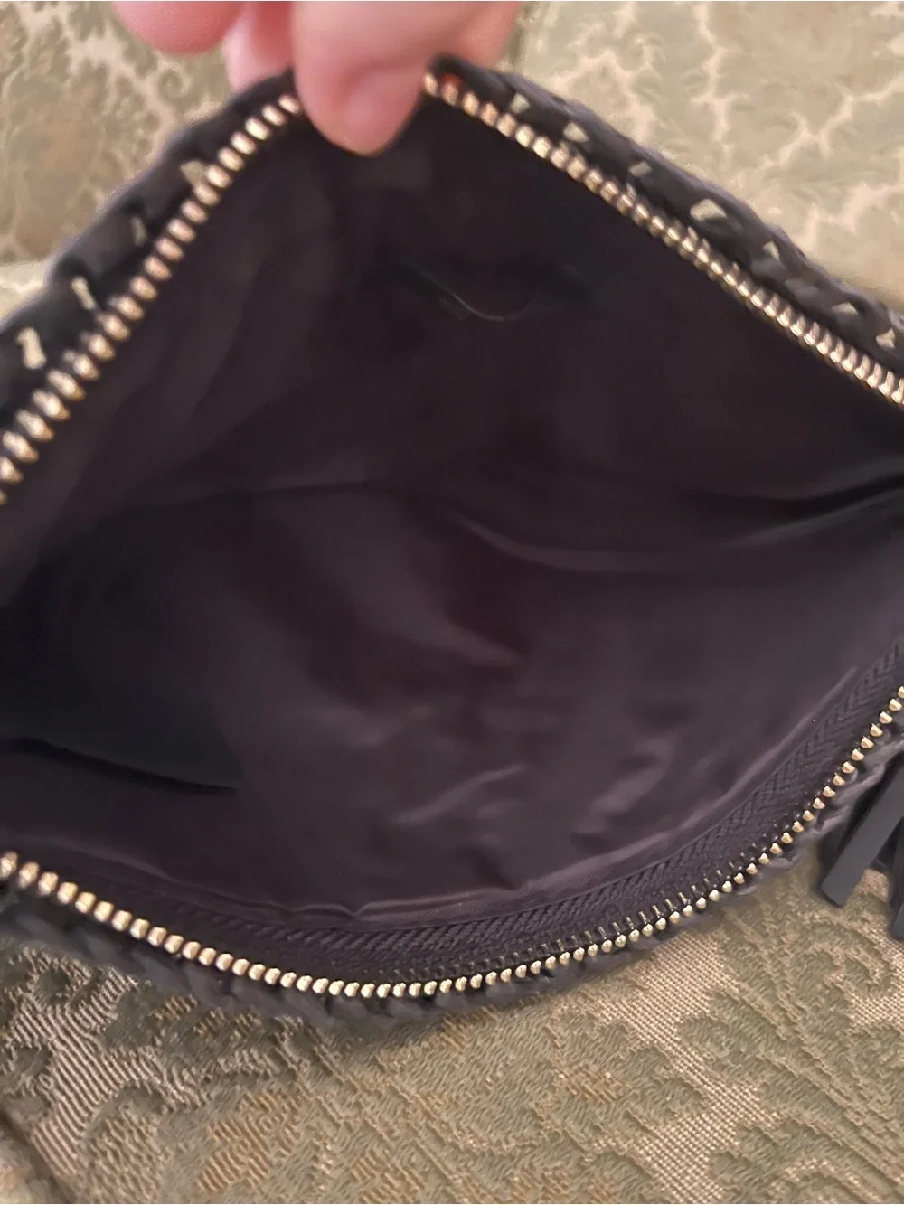 H&M Black Woven Pom-Pom Wristlet Clutch
